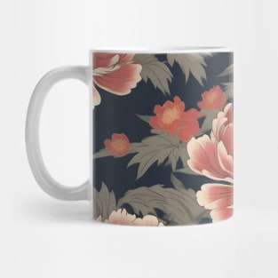 Japanese pink peony flower pattern, kimono design Mug